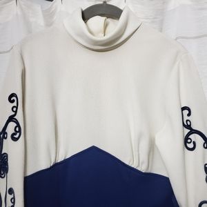 Vintage 1970s floor length gown with blue detail